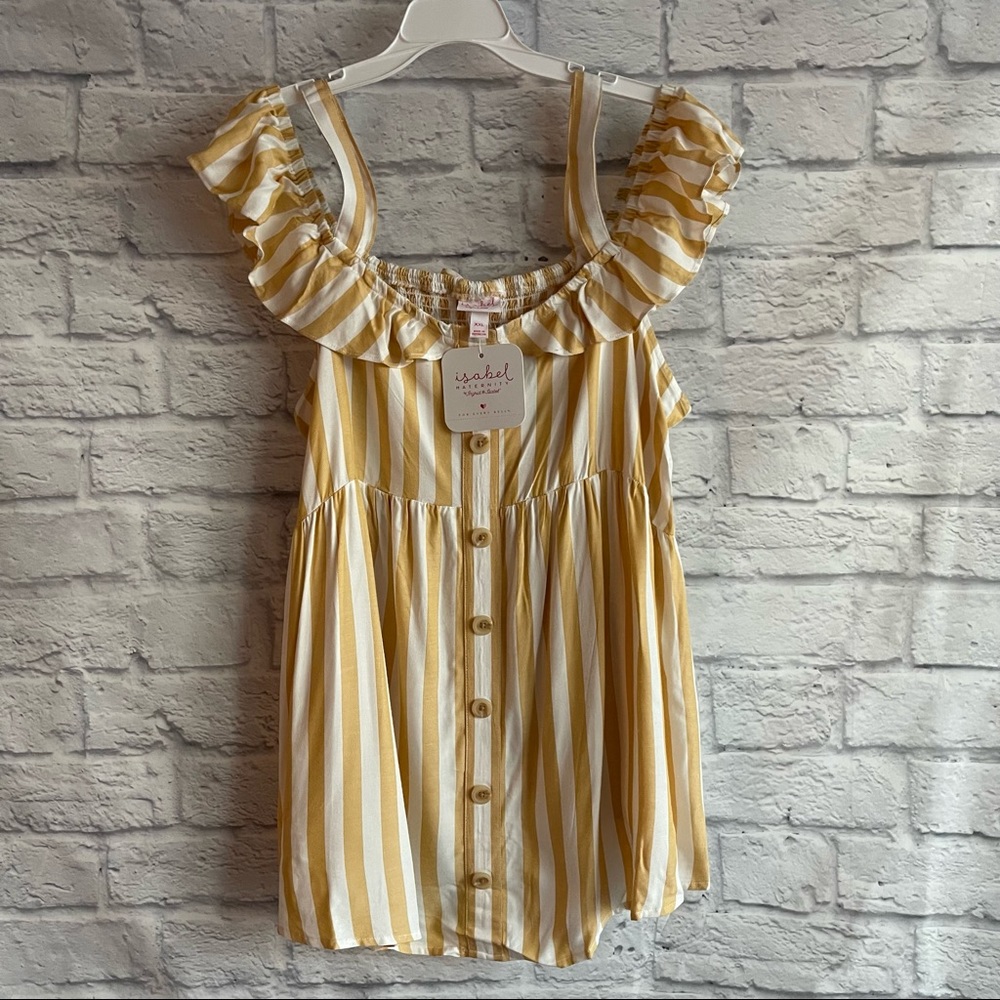 NEW WITH TAGS ISABEL MATERNITY YELLOW STRIPE RUFFLE SLEEVE TANK BLOUSE XXL